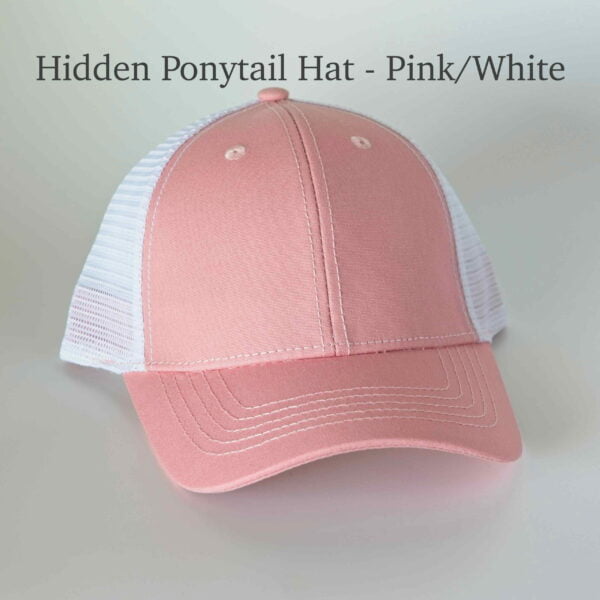 Hidden Ponytail Hat - Pink/White
