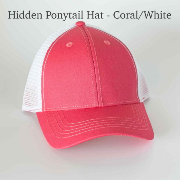 Hidden Ponytail Hat - Coral/White