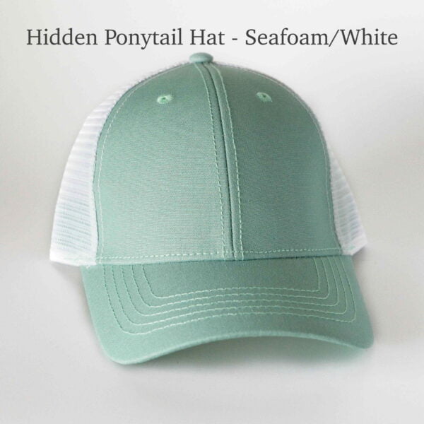 Hidden Ponytail Hat - Seafoam/White