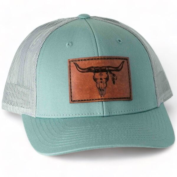 Bull Head w/ Feather Leather Patch Hat