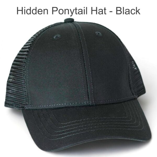 Hidden Ponytail Hat - Black Leather Patch Hat
