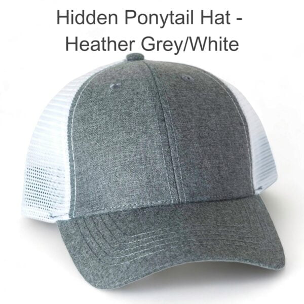 Hidden Ponytail Hat - Heather Grey / White Leather Patch Hat