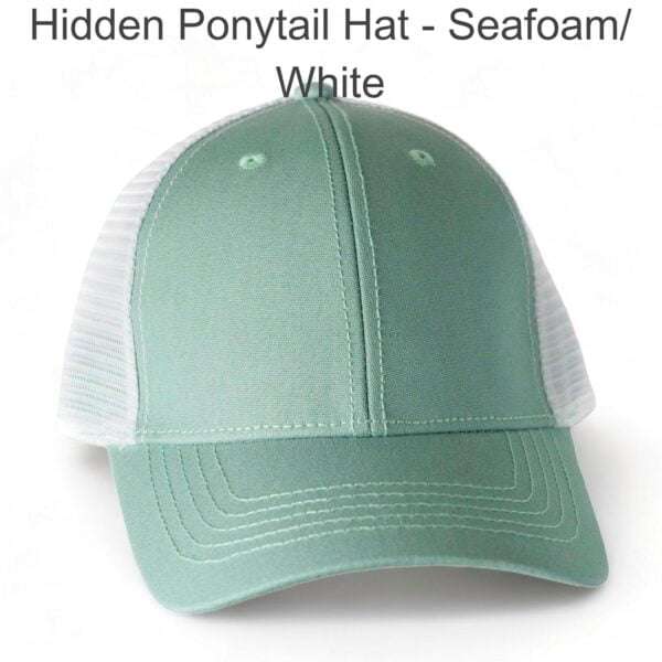 Hidden Ponytail Hat - Seafoam Green / White Leather Patch Hat