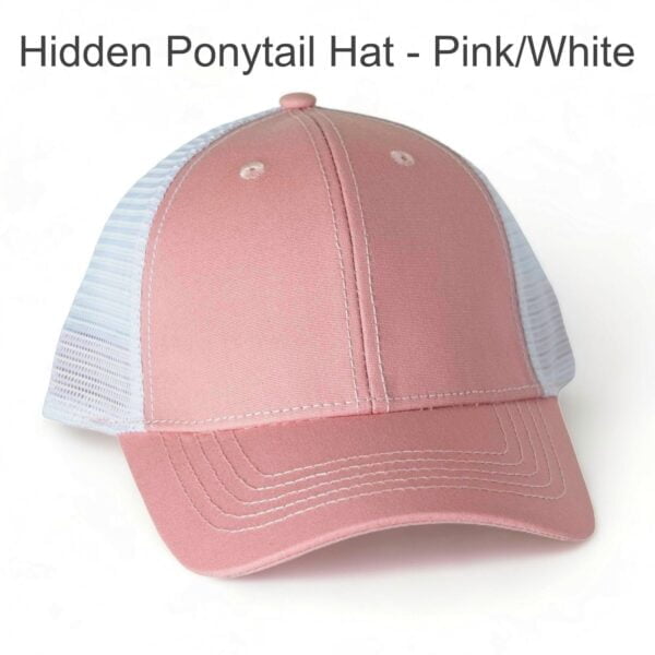 Hidden Ponytail Hat - Pink / White Leather Patch Hat