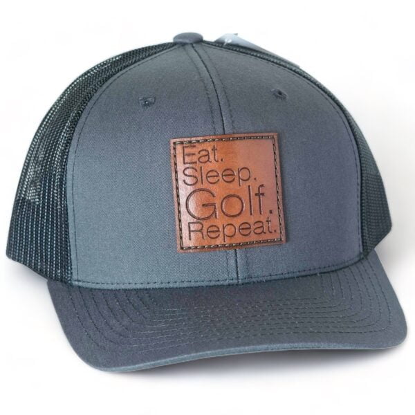 Eat. Sleep. Golf. Repeat. Leather Patch Hat